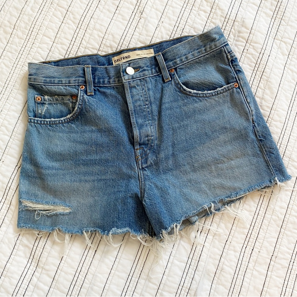 GRLFRND Hayden Low Rise Boyfriend Short Button Fly Emerald Bay Blue size 26 - Picture 4 of 10
